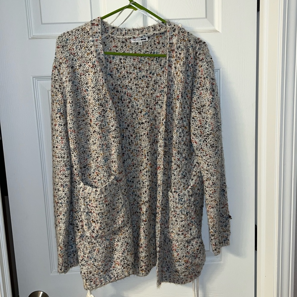 Multi color Fashion Nova open front sweater.